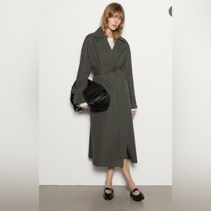 Massimo Dutti Olive Green Cotton Trench Coat